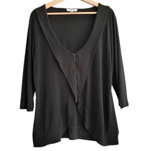 🍒 Colletta Netherlands Zip Front V-Neck Cardigan Top Black Sz 12